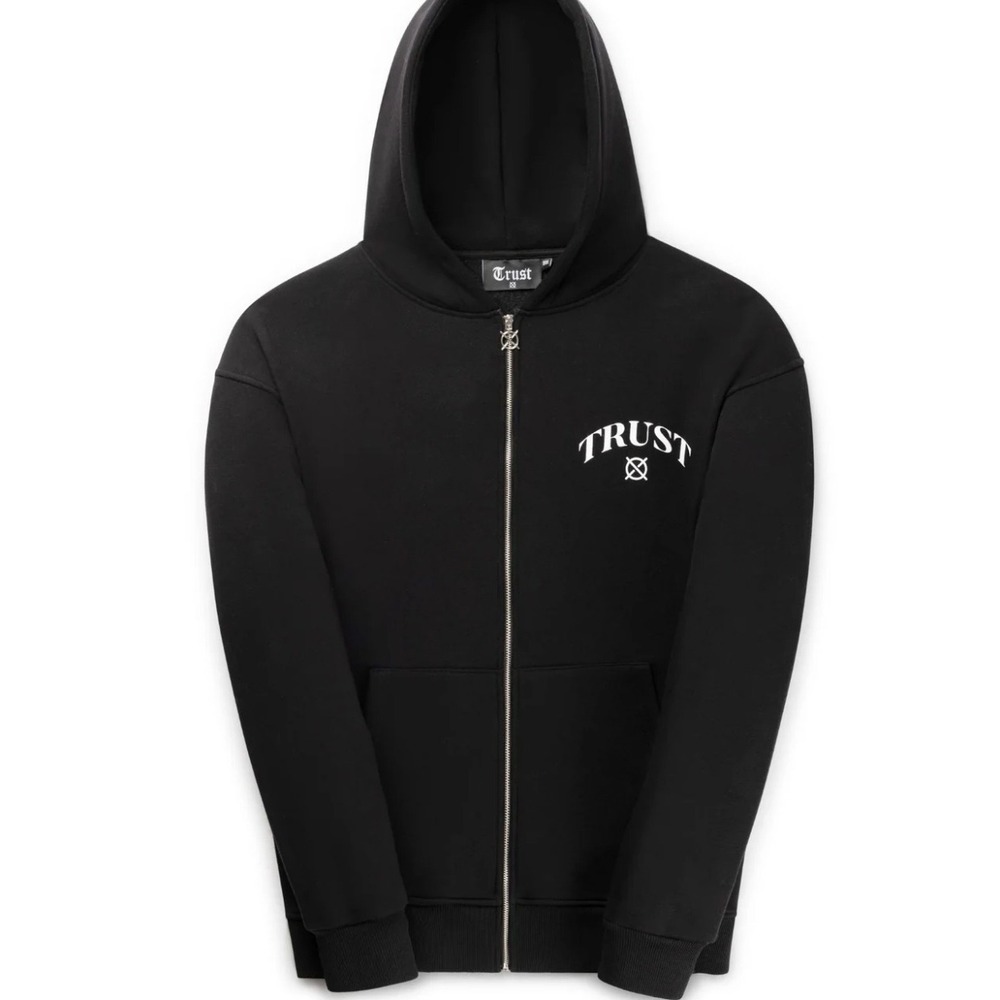 Trust I Am Not Basic Zip Up Hoodie Black Graphic Streetwear Mens Medium